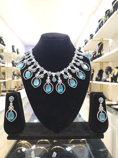 Elegant Mint Blue American Diamond Necklace & Earring Set - Sparkling AD Jewellery for Women - Party Wear